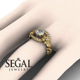Unique Engagement Ring Diamond ring 14K Yellow Gold Floral And Leafs Vintage Diamond 