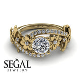 Unique Engagement Ring Diamond ring 14K Yellow Gold Floral And Leafs Diamond With Diamond 