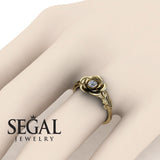 Unique Engagement Ring Diamond ring 14K Yellow Gold Floral Flower And Leafs Vintage Diamond 