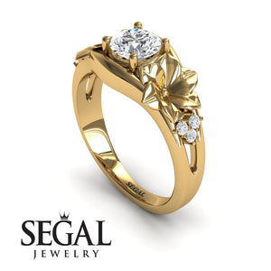Unique Engagement Ring Diamond ring 14K Yellow Gold Floral Flowers Vintage Antique Diamond 