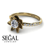 Unique Engagement Ring Diamond ring 14K Yellow Gold Flower 