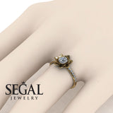 Unique Engagement Ring Diamond ring 14K Yellow Gold Flower 