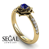 Unique Engagement Ring Diamond ring 14K Yellow Gold Flower Vintage Antique Sapphire With Sapphire 