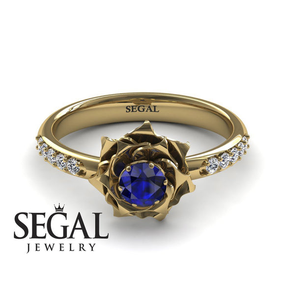Unique Engagement Ring Diamond ring 14K Yellow Gold Flower Vintage Antique Sapphire With Sapphire 