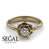 Unique Engagement Ring Diamond ring 14K Yellow Gold Flower Vintage Antique Diamond 