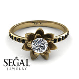 Unique Engagement Ring Diamond ring 14K Yellow Gold Flower Diamond With Black Diamond 