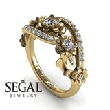 Unique Engagement Ring Diamond ring 14K Yellow Gold Flowers And Leafs Diamond 