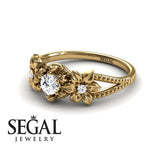 Unique Engagement Ring Diamond ring 14K Yellow Gold Flowers Art Deco FiligreeDiamond 
