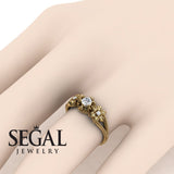 Unique Engagement Ring Diamond ring 14K Yellow Gold Flowers Art Deco FiligreeDiamond 
