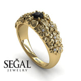 Unique Engagement Ring Diamond ring 14K Yellow Gold Flowers Vintage Antique Black Diamond With Diamond 