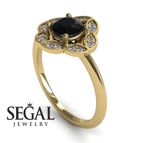 Unique Engagement Ring Diamond ring 14K Yellow Gold Vintage Antique Victorian Black Diamond With Diamond 