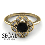 Unique Engagement Ring Diamond ring 14K Yellow Gold Vintage Antique Victorian Black Diamond With Diamond 