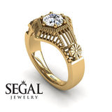 Unique Engagement Ring Diamond ring 14K Yellow Gold Vintage Victorian Edwardian FiligreeDiamond 