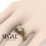 Unique Engagement Ring Diamond ring 14K Yellow Gold Vintage Victorian Edwardian FiligreeDiamond 
