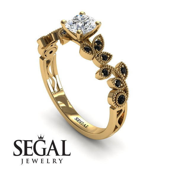 Unique Engagement Ring Diamond ring 14K Yellow Gold Vintage Diamond With Black Diamond 