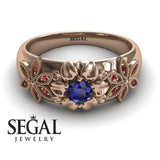 Unique Engagement ring 14K Rose Gold Flowers RingVictorian Sapphire With Ruby 