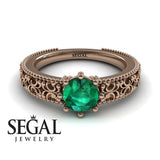 Unique Engagement ring 14K Rose Gold Vintage Ring Antique Art DecoGreen Emerald 