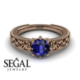 Unique Engagement ring 14K Rose Gold Vintage Ring Antique Art DecoSapphire 