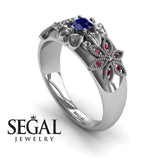Unique Engagement ring 14K White Gold Flowers RingVictorian Sapphire With Ruby 