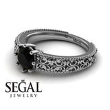 Unique Engagement ring 14K White Gold Vintage Ring Antique Art DecoBlack Diamond 
