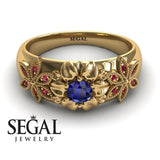 Unique Engagement ring 14K Yellow Gold Flowers RingVictorian Sapphire With Ruby 