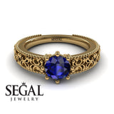 Unique Engagement ring 14K Yellow Gold Vintage Ring Antique Art DecoSapphire 