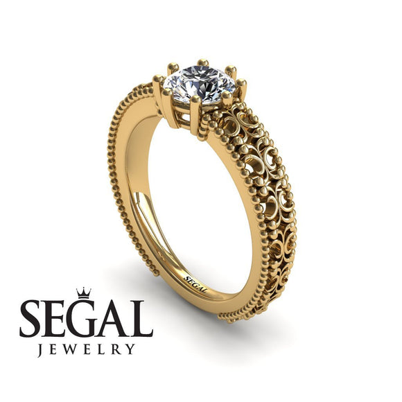 Unique Engagement ring 14K Yellow Gold Vintage Ring Antique Art DecoDiamond 