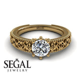Unique Engagement ring 14K Yellow Gold Vintage Ring Antique Art DecoDiamond 