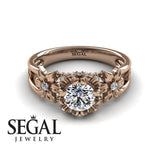 Unique Flowers Engagement ring 14K Rose Gold Flowers RingAnd Leafs Art Deco Victorian Diamond 