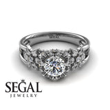 Unique Flowers Engagement ring 14K White Gold Flowers RingAnd Leafs Art Deco Victorian Diamond 