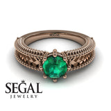 Unique Victorian Engagement ring 14K Rose Gold Antique FiligreeGreen Emerald 