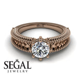Unique Victorian Engagement ring 14K Rose Gold Antique FiligreeDiamond 