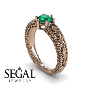 Unique Victorian Engagement ring 14K Rose Gold Art DecoAntique Victorian Green Emerald 