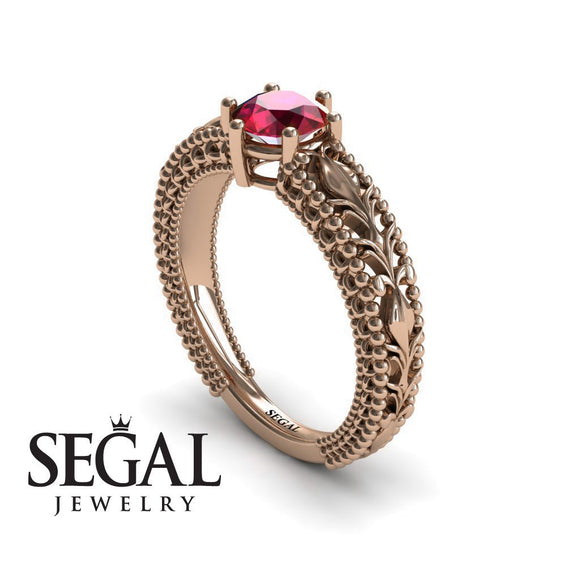 Unique Victorian Engagement ring 14K Rose Gold Art DecoAntique Victorian Ruby 
