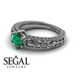 Unique Victorian Engagement ring 14K White Gold Art DecoAntique Victorian Green Emerald 