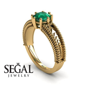 Unique Victorian Engagement ring 14K Yellow Gold Antique FiligreeGreen Emerald 