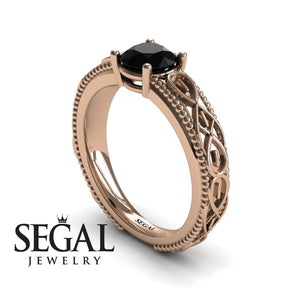 Unique Vintage Engagement ring 14K Rose Gold Vintage Ring Antique Edwardian FiligreeBlack Diamond 