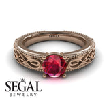 Unique Vintage Engagement ring 14K Rose Gold Vintage Ring Antique Edwardian FiligreeRuby 