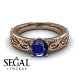 Unique Vintage Engagement ring 14K Rose Gold Vintage Ring Antique Edwardian FiligreeSapphire 