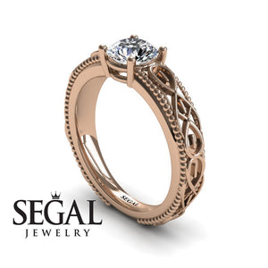 Unique Vintage Engagement ring 14K Rose Gold Vintage Ring Antique Edwardian FiligreeDiamond 