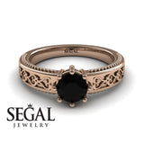 Unique Vintage Engagement ring 14K Rose Gold Vintage Ring Antique Victorian FiligreeBlack Diamond 