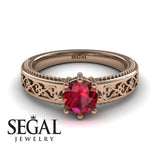 Unique Vintage Engagement ring 14K Rose Gold Vintage Ring Antique Victorian FiligreeRuby 