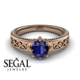 Unique Vintage Engagement ring 14K Rose Gold Vintage Ring Antique Victorian FiligreeSapphire 