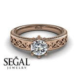 Unique Vintage Engagement ring 14K Rose Gold Vintage Ring Antique Victorian FiligreeDiamond 