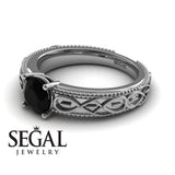 Unique Vintage Engagement ring 14K White Gold Vintage Ring Antique Edwardian FiligreeBlack Diamond 
