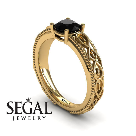 Unique Vintage Engagement ring 14K Yellow Gold Vintage Ring Antique Edwardian FiligreeBlack Diamond 